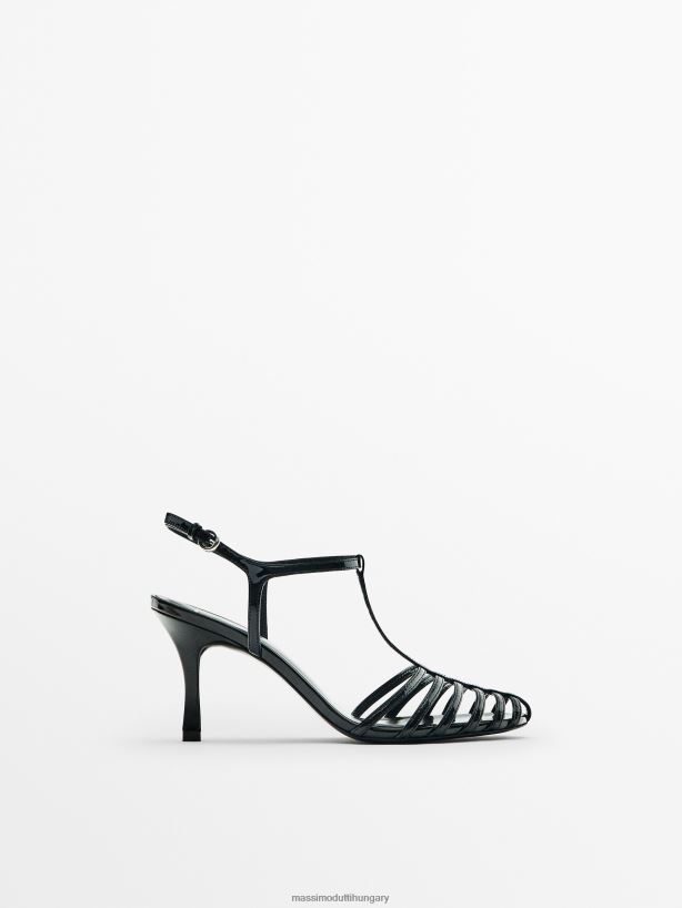 lakkalmazott sarkú ketreces szandál - stúdió fekete nők NXX8V8452 Massimo Dutti