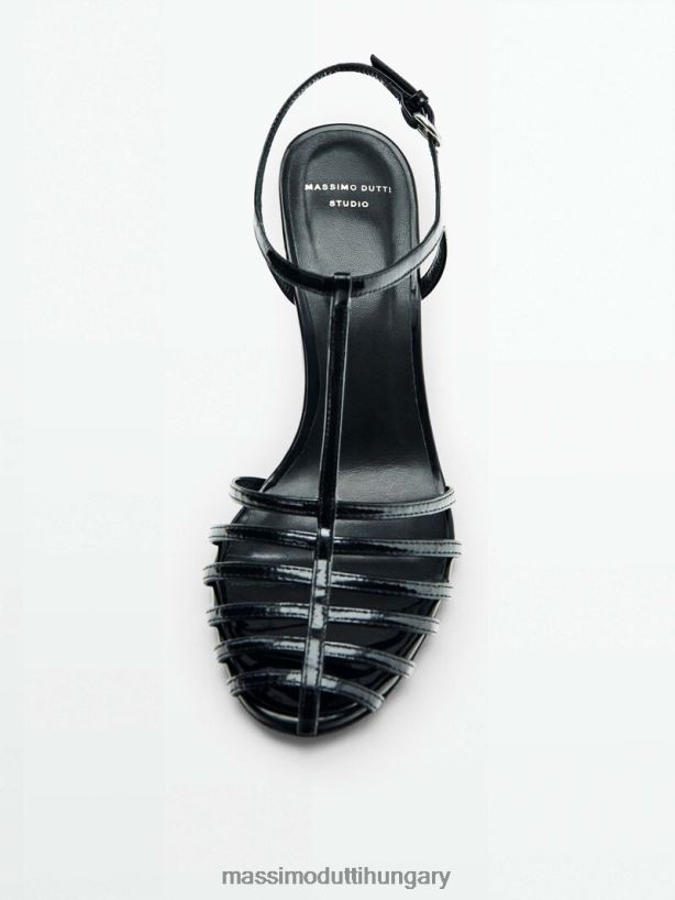 lakkalmazott sarkú ketreces szandál - stúdió fekete nők NXX8V8452 Massimo Dutti