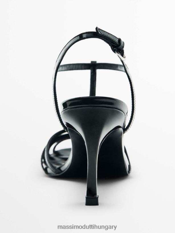 lakkalmazott sarkú ketreces szandál - stúdió fekete nők NXX8V8452 Massimo Dutti