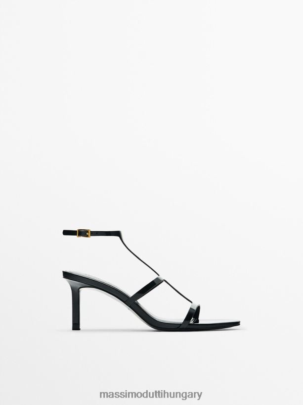 lakkozott kivitelű pántos sarkú szandál fekete nők NXX8V8412 Massimo Dutti