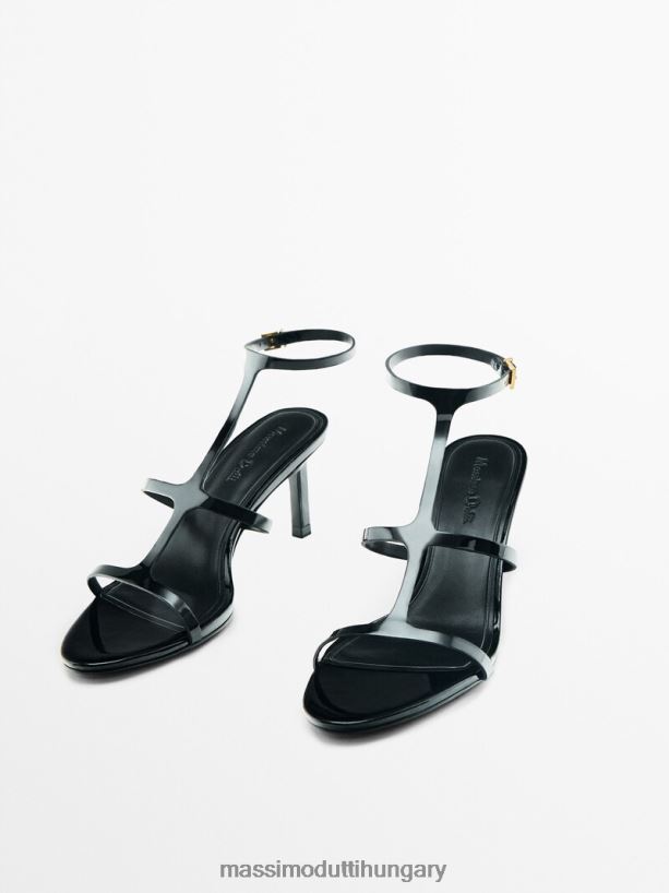 lakkozott kivitelű pántos sarkú szandál fekete nők NXX8V8412 Massimo Dutti
