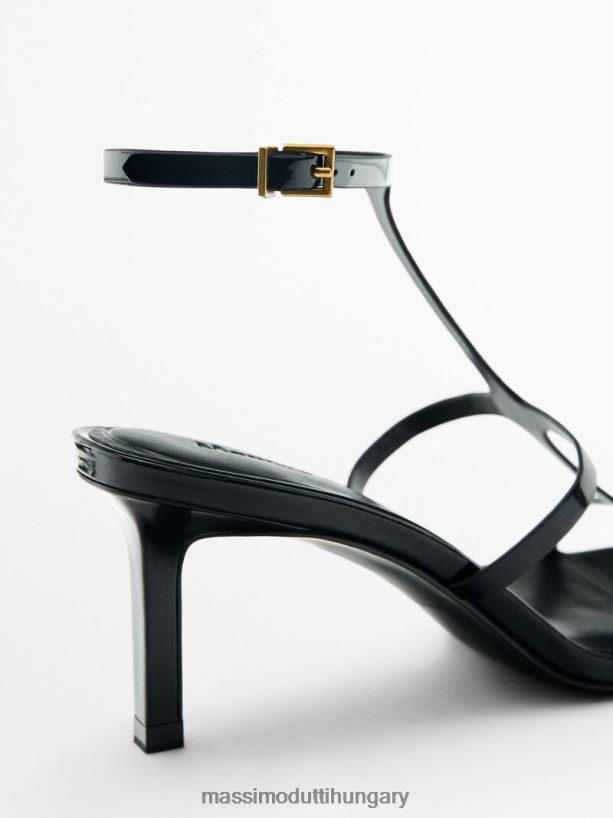 lakkozott kivitelű pántos sarkú szandál fekete nők NXX8V8412 Massimo Dutti