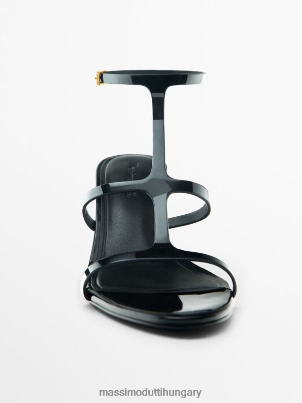 lakkozott kivitelű pántos sarkú szandál fekete nők NXX8V8412 Massimo Dutti