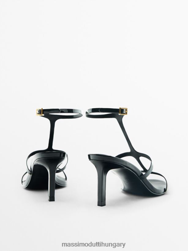 lakkozott kivitelű pántos sarkú szandál fekete nők NXX8V8412 Massimo Dutti
