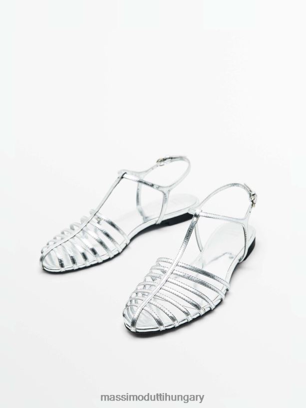 laminált lapos kalitkás szandál - stúdió ezüst nők NXX8V8446 Massimo Dutti