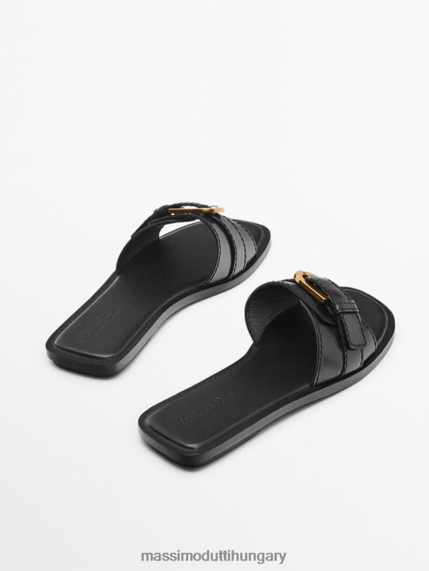 lapos bőr szandál fekete nők NXX8V8440 Massimo Dutti