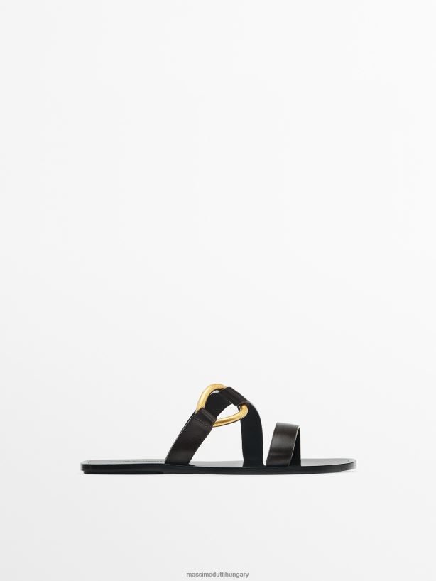 lapos csúsztatható szandál fém gyűrűvel barna nők NXX8V8439 Massimo Dutti