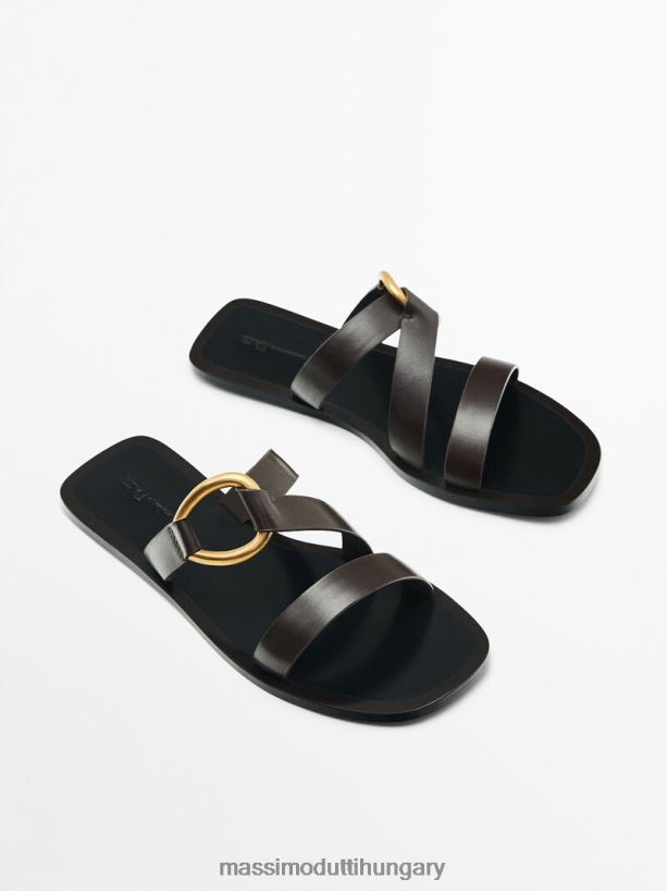 lapos csúsztatható szandál fém gyűrűvel barna nők NXX8V8439 Massimo Dutti