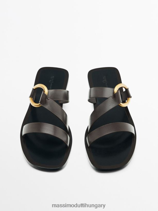 lapos csúsztatható szandál fém gyűrűvel barna nők NXX8V8439 Massimo Dutti
