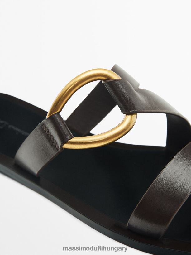 lapos csúsztatható szandál fém gyűrűvel barna nők NXX8V8439 Massimo Dutti