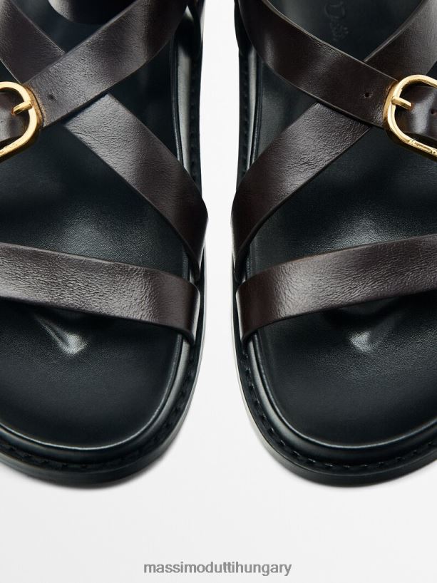 lapos pántos szandál csattal barna nők NXX8V8433 Massimo Dutti