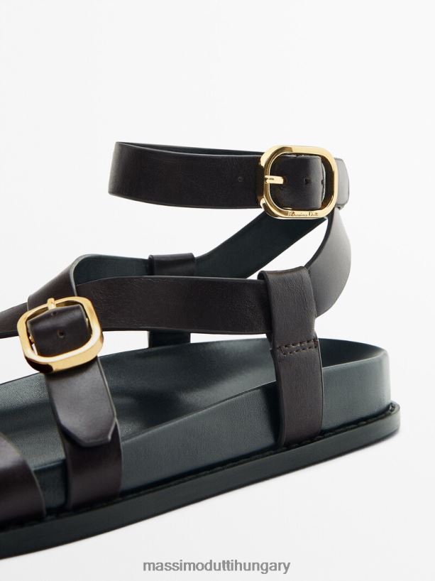 lapos pántos szandál csattal barna nők NXX8V8433 Massimo Dutti