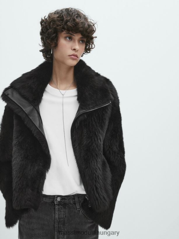 bőr mouton kabát fekete nők NXX8V8297 Massimo Dutti