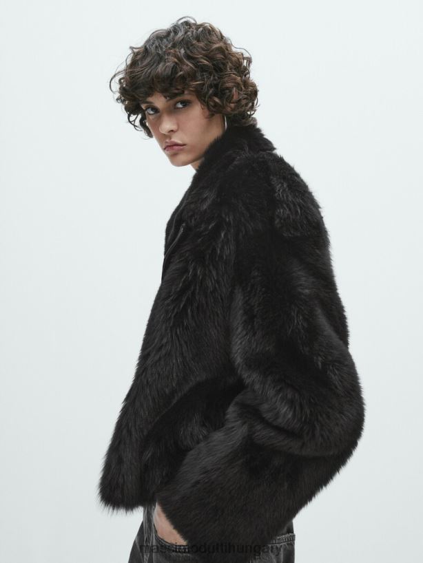 bőr mouton kabát fekete nők NXX8V8297 Massimo Dutti