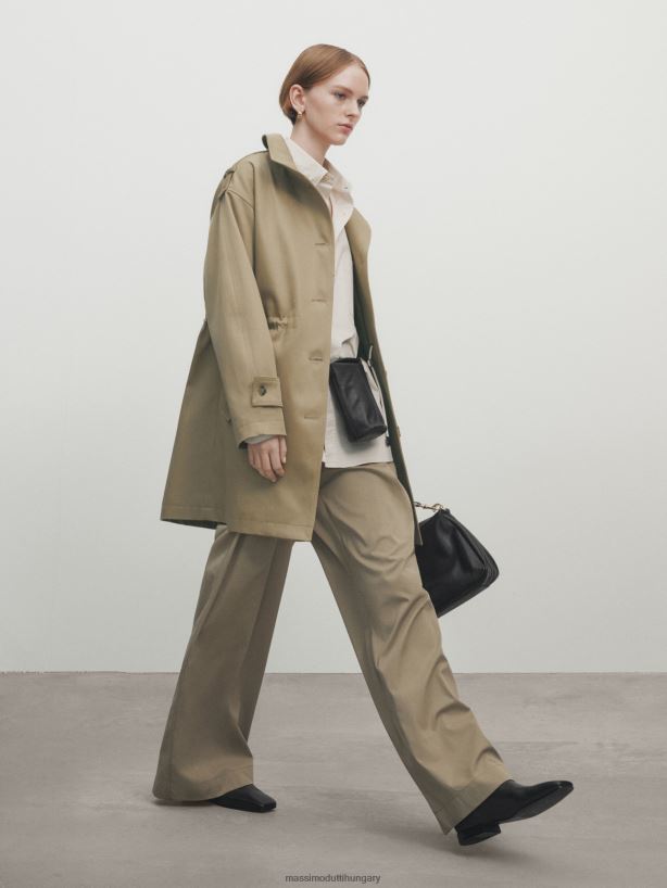 gombos parka állítható derékkal olajbogyó nők NXX8V8265 Massimo Dutti