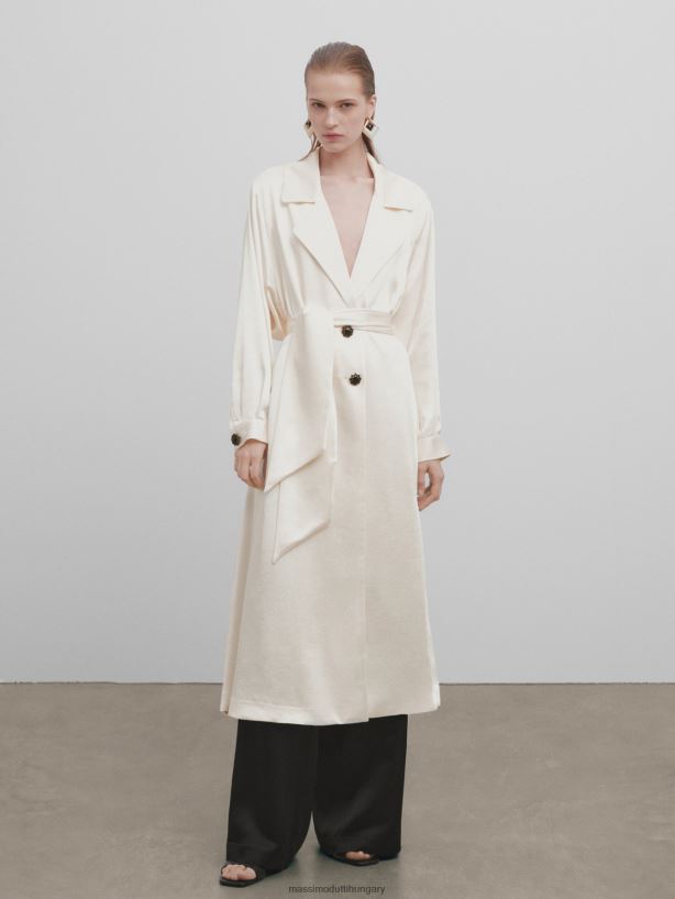 gombos szatén kabát - stúdió krém nők NXX8V8293 Massimo Dutti