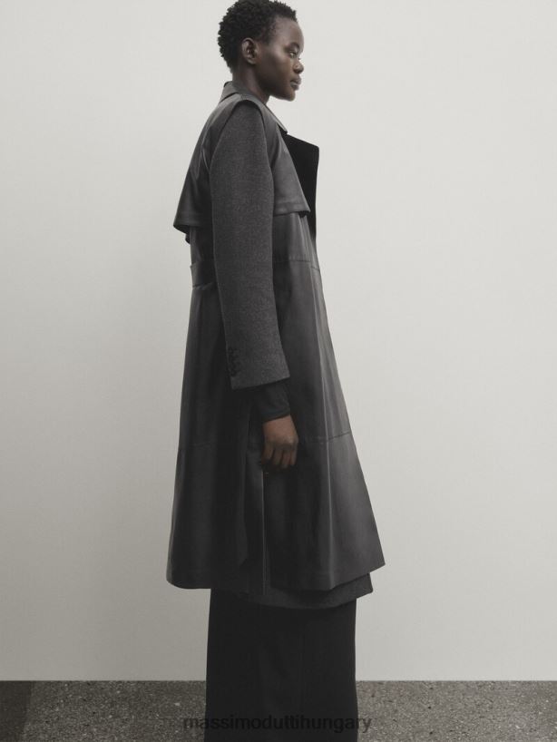 horogsoros nappa bőr mellény fekete nők NXX8V8286 Massimo Dutti