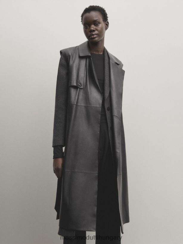 horogsoros nappa bőr mellény fekete nők NXX8V8286 Massimo Dutti