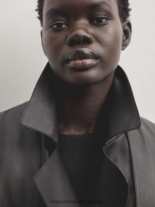 horogsoros nappa bőr mellény fekete nők NXX8V8286 Massimo Dutti