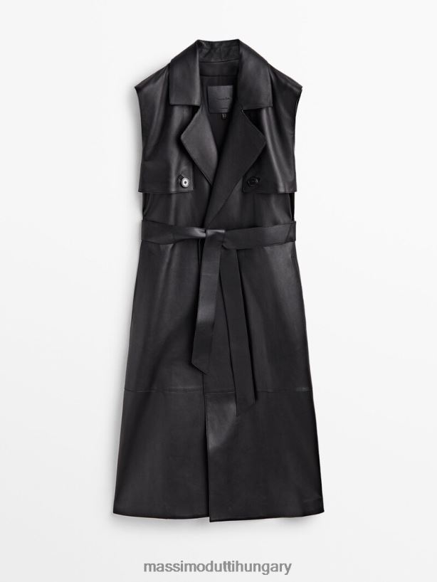 horogsoros nappa bőr mellény fekete nők NXX8V8286 Massimo Dutti