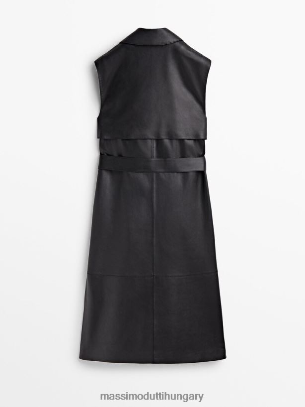 horogsoros nappa bőr mellény fekete nők NXX8V8286 Massimo Dutti