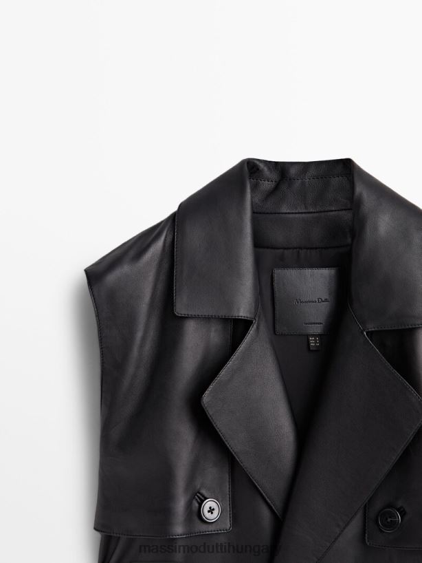 horogsoros nappa bőr mellény fekete nők NXX8V8286 Massimo Dutti