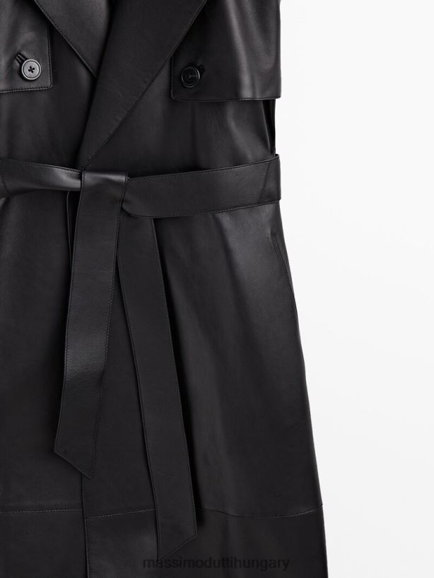 horogsoros nappa bőr mellény fekete nők NXX8V8286 Massimo Dutti