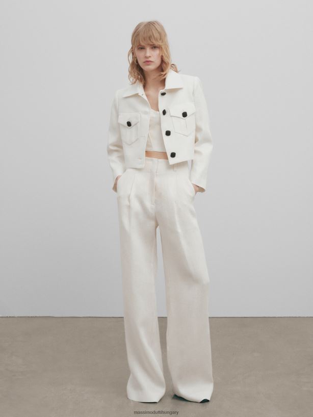 jacquard vászon rövid kabát - stúdió fehér nők NXX8V8295 Massimo Dutti