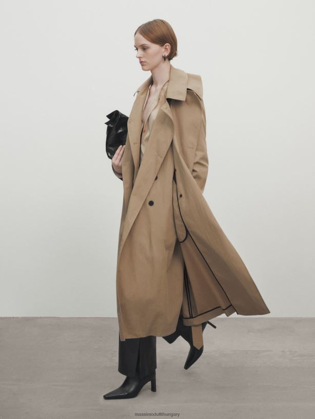 műszaki trench kabát övvel bézs nők NXX8V8275 Massimo Dutti