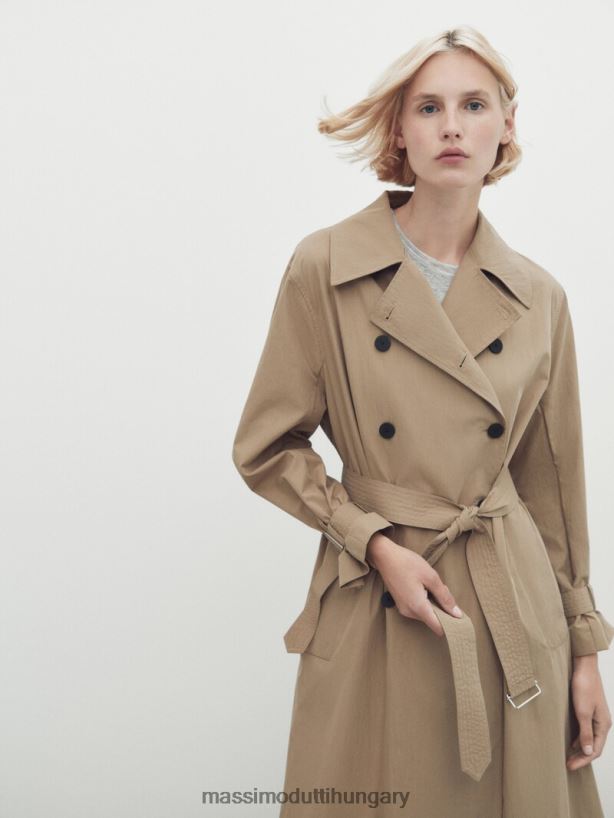 műszaki trench kabát övvel bézs nők NXX8V8275 Massimo Dutti