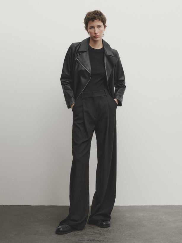 nappa bőr motoros kabát fekete nők NXX8V8284 Massimo Dutti