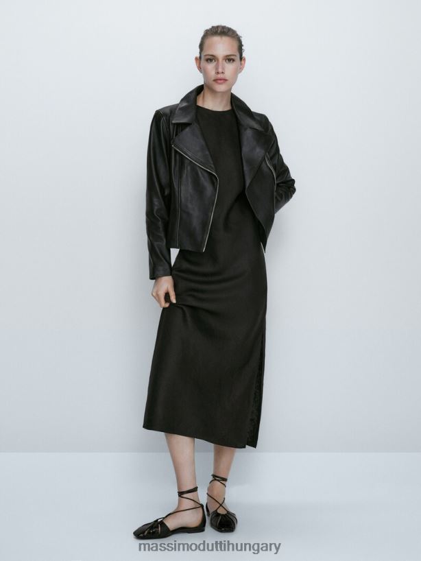 nappa bőr motoros kabát fekete nők NXX8V8284 Massimo Dutti