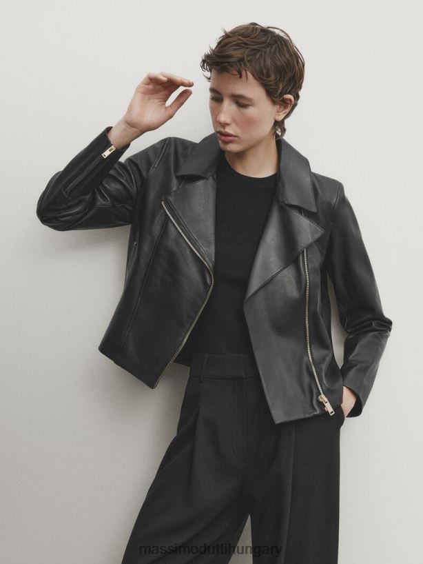 nappa bőr motoros kabát fekete nők NXX8V8284 Massimo Dutti
