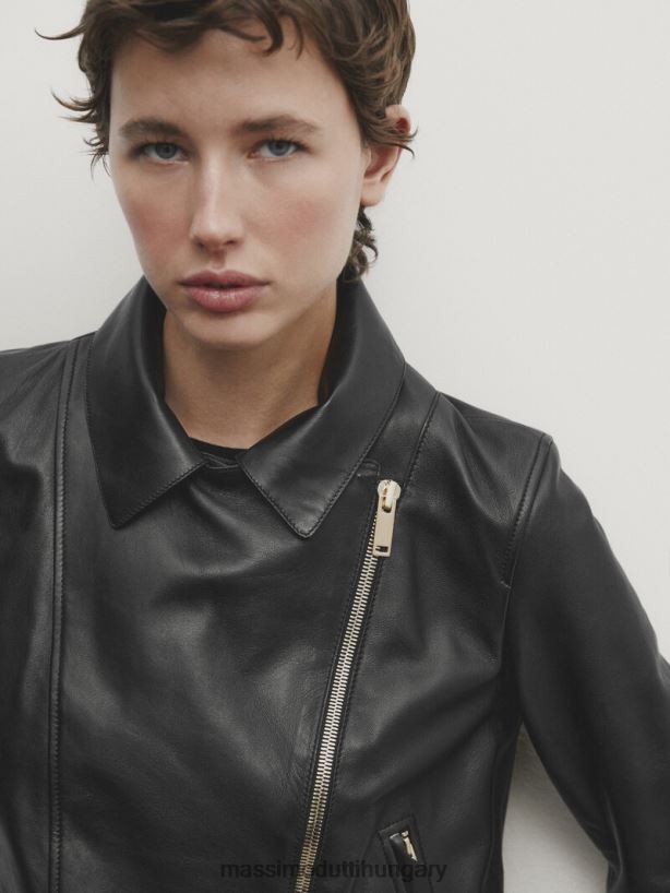 nappa bőr motoros kabát fekete nők NXX8V8284 Massimo Dutti