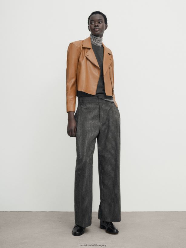 nappa bőr motoros kabát polírozott élekkel Bőr nők NXX8V8283 Massimo Dutti