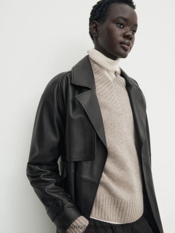 nappa bőr trench stílusú kabát övvel fekete nők NXX8V8281 Massimo Dutti