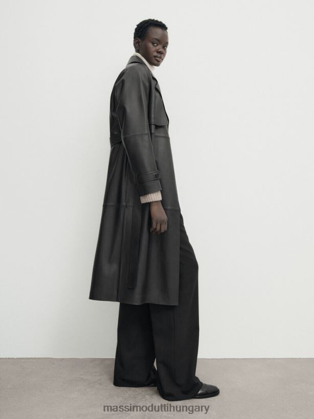 nappa bőr trench stílusú kabát övvel fekete nők NXX8V8281 Massimo Dutti