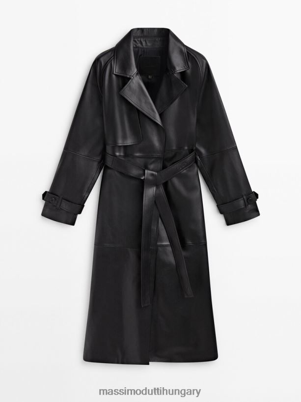 nappa bőr trench stílusú kabát övvel fekete nők NXX8V8281 Massimo Dutti