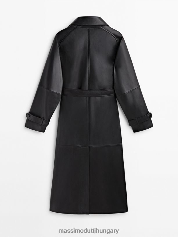 nappa bőr trench stílusú kabát övvel fekete nők NXX8V8281 Massimo Dutti