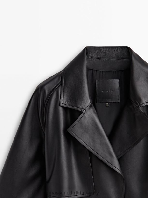 nappa bőr trench stílusú kabát övvel fekete nők NXX8V8281 Massimo Dutti