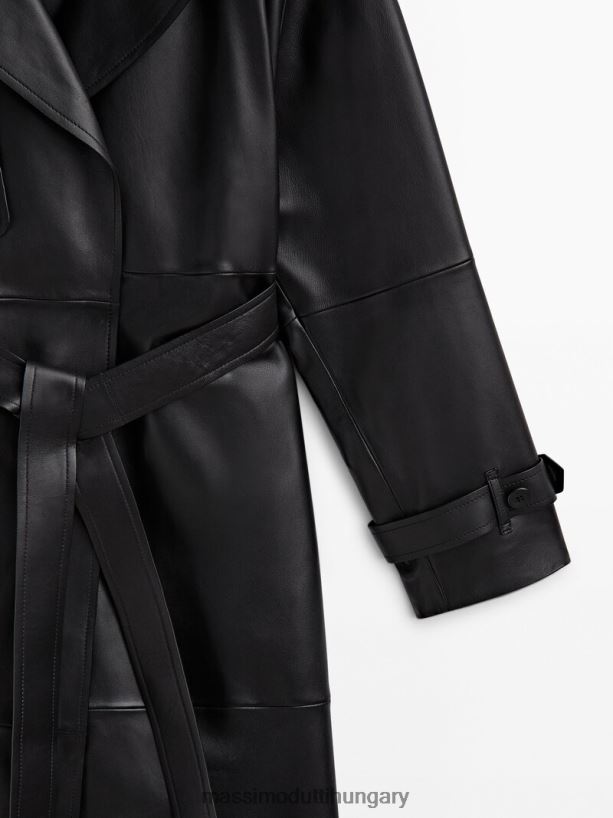 nappa bőr trench stílusú kabát övvel fekete nők NXX8V8281 Massimo Dutti