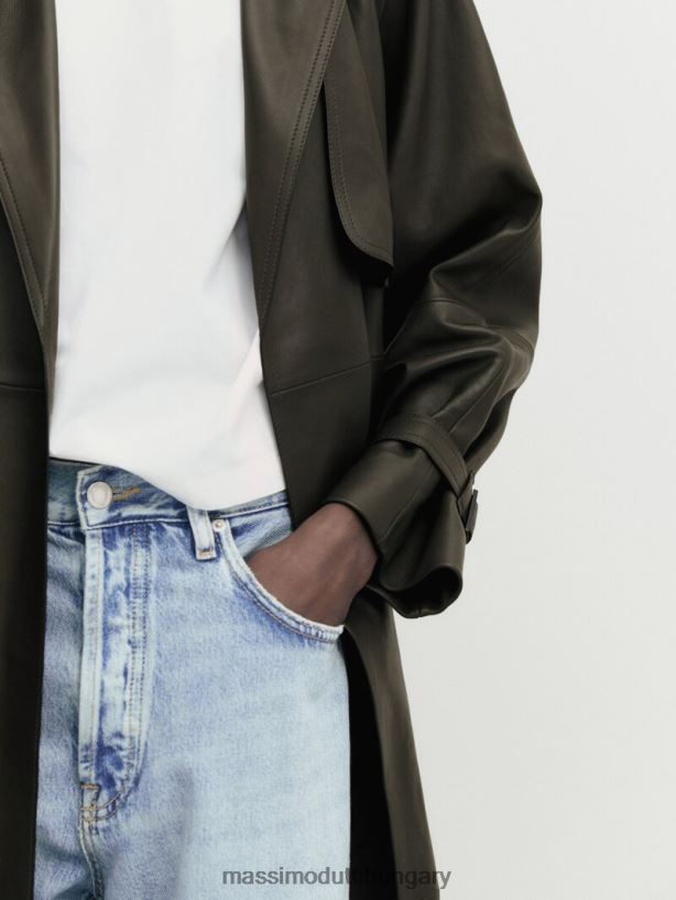 nappa bőr trench stílusú kabát övvel khaki nők NXX8V8280 Massimo Dutti