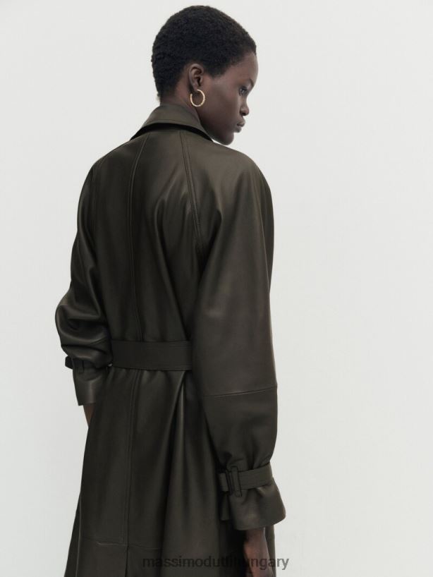 nappa bőr trench stílusú kabát övvel khaki nők NXX8V8280 Massimo Dutti