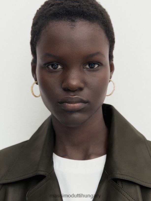 nappa bőr trench stílusú kabát övvel khaki nők NXX8V8280 Massimo Dutti