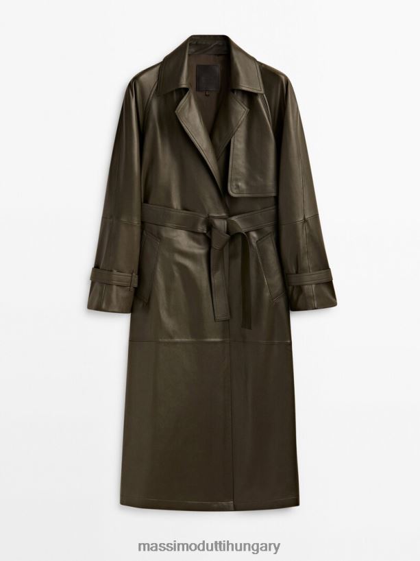 nappa bőr trench stílusú kabát övvel khaki nők NXX8V8280 Massimo Dutti