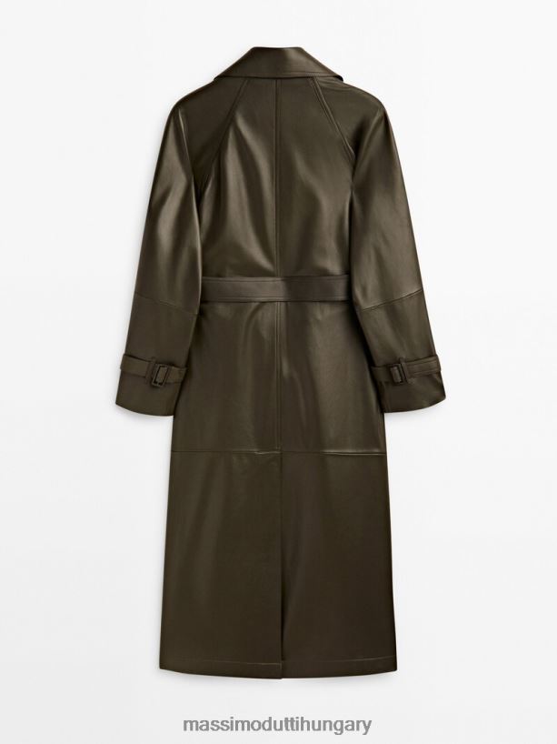 nappa bőr trench stílusú kabát övvel khaki nők NXX8V8280 Massimo Dutti