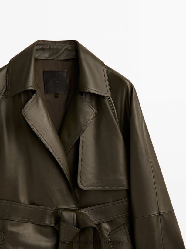 nappa bőr trench stílusú kabát övvel khaki nők NXX8V8280 Massimo Dutti