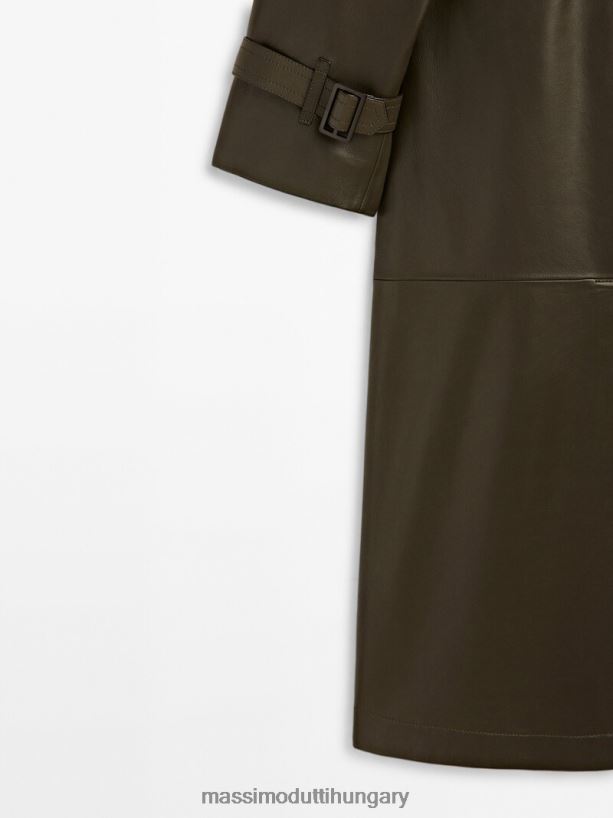 nappa bőr trench stílusú kabát övvel khaki nők NXX8V8280 Massimo Dutti