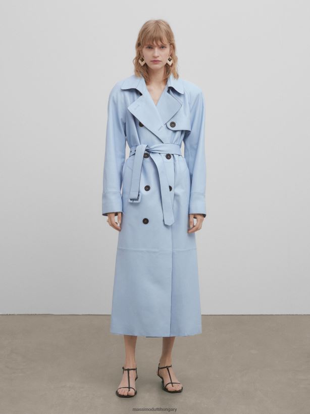 nappa bőr trench stílusú kabát övvel - stúdió égszínkék nők NXX8V8294 Massimo Dutti