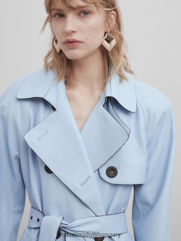 nappa bőr trench stílusú kabát övvel - stúdió égszínkék nők NXX8V8294 Massimo Dutti